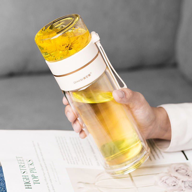 STORAZONE Best Seller Glass Water Bottle With Tea Infuser Filter Tea Separation Double Wall Glass Bottle Leakproof Water Bottle