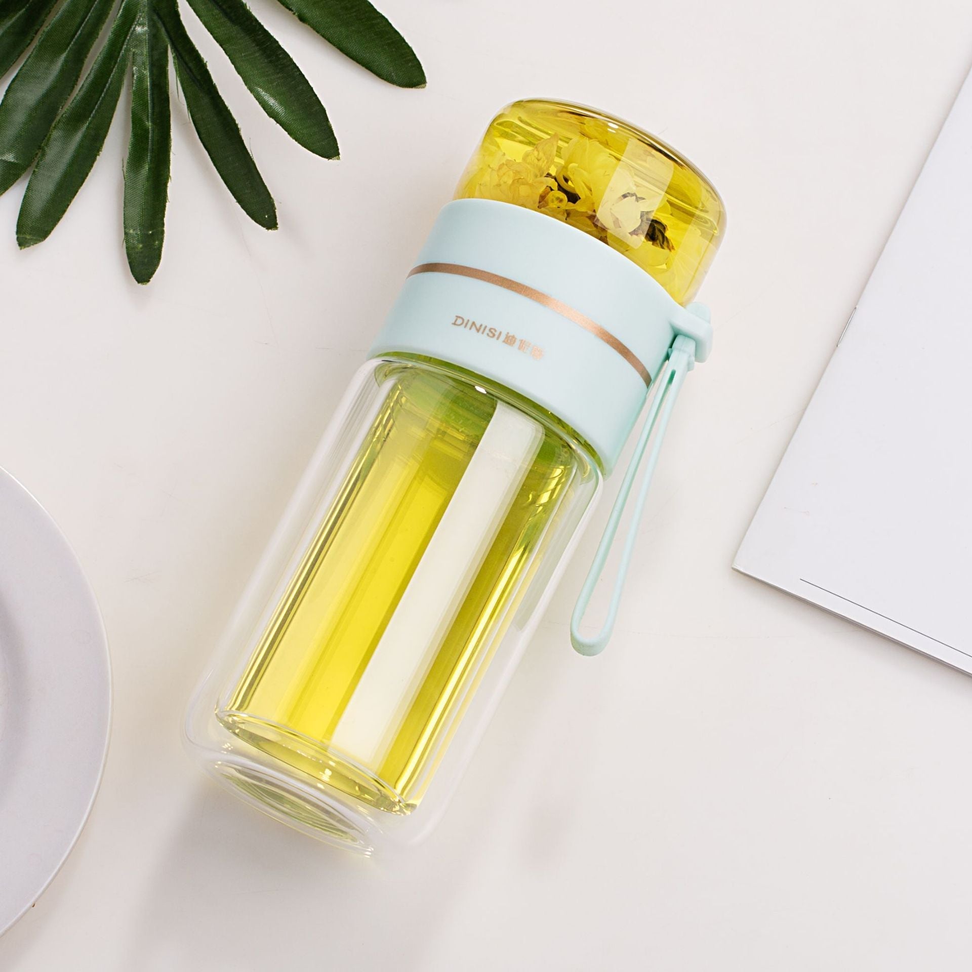 STORAZONE Best Seller Green / 400ml Glass Water Bottle With Tea Infuser Filter Tea Separation Double Wall Glass Bottle Leakproof Water Bottle