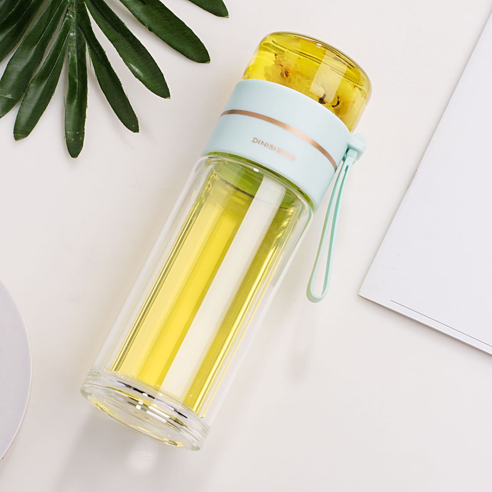 STORAZONE Best Seller Green / 450ml Glass Water Bottle With Tea Infuser Filter Tea Separation Double Wall Glass Bottle Leakproof Water Bottle