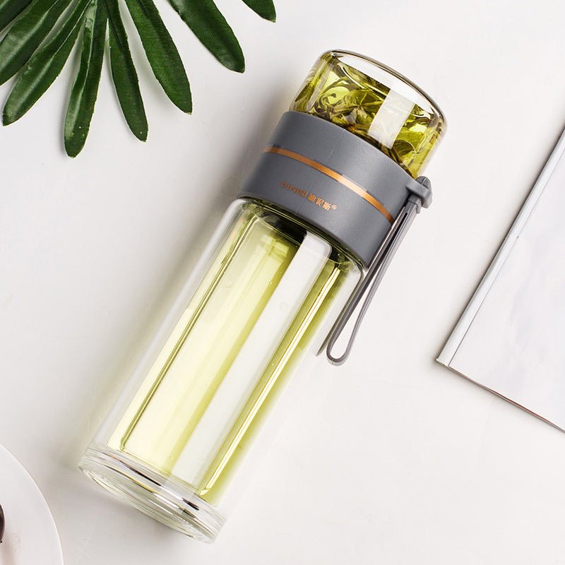 STORAZONE Best Seller Grey / 450ml Glass Water Bottle With Tea Infuser Filter Tea Separation Double Wall Glass Bottle Leakproof Water Bottle