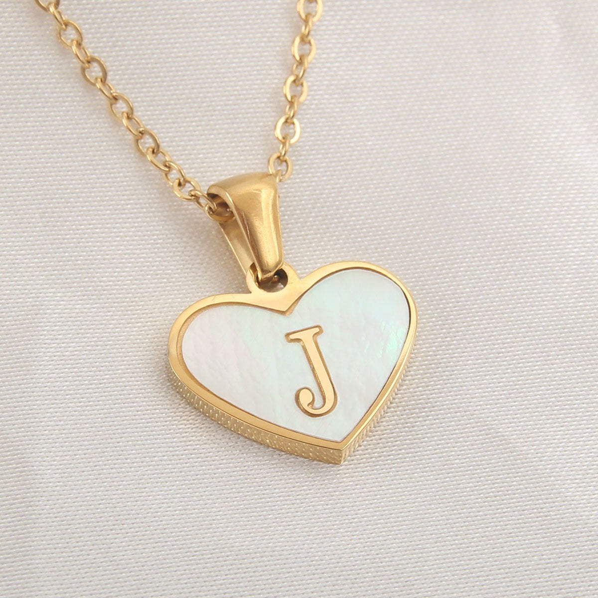 STORAZONE Best Seller J 26 Letter Heart-shaped Necklace White Shell Love Clavicle Chain Fashion Personalized Necklace For Women Jewelry Valentine's Day