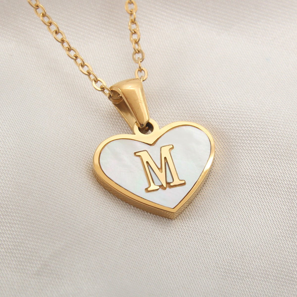 STORAZONE Best Seller M 26 Letter Heart-shaped Necklace White Shell Love Clavicle Chain Fashion Personalized Necklace For Women Jewelry Valentine's Day