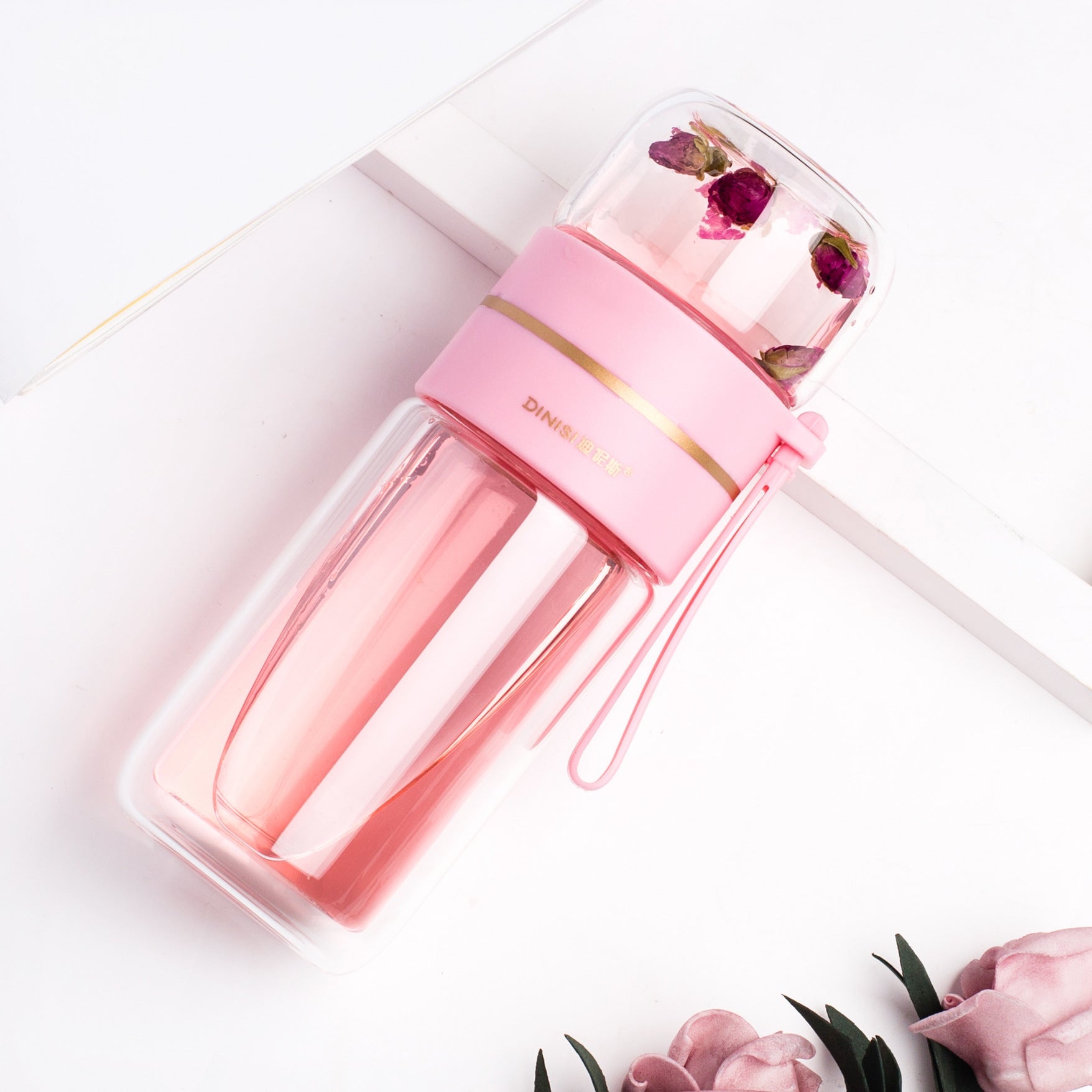 STORAZONE Best Seller Pink / 400ml Glass Water Bottle With Tea Infuser Filter Tea Separation Double Wall Glass Bottle Leakproof Water Bottle
