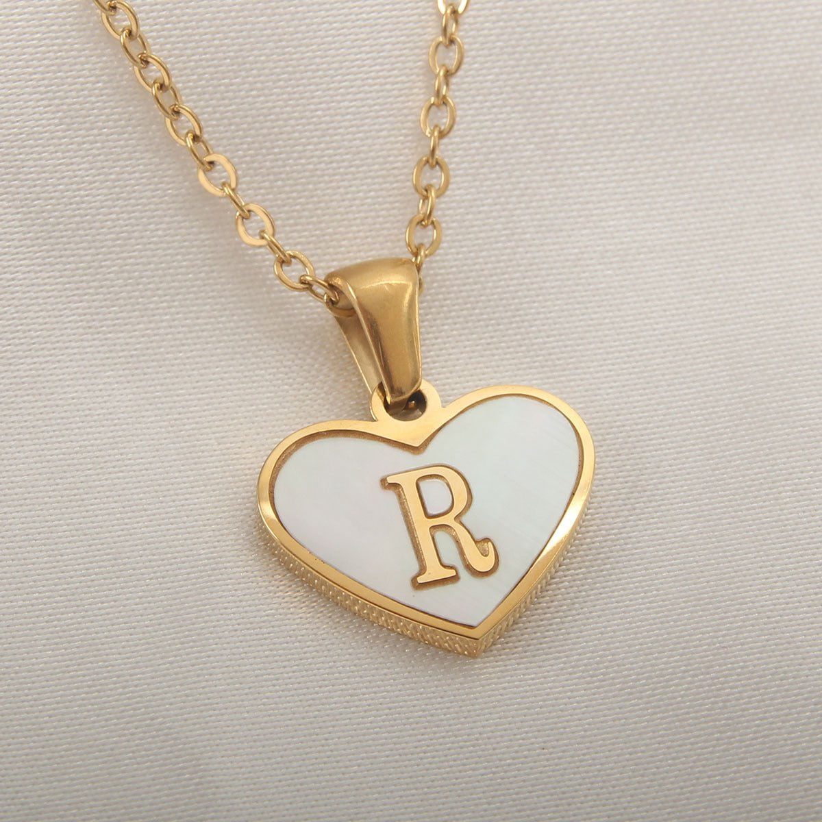 STORAZONE Best Seller R 26 Letter Heart-shaped Necklace White Shell Love Clavicle Chain Fashion Personalized Necklace For Women Jewelry Valentine's Day