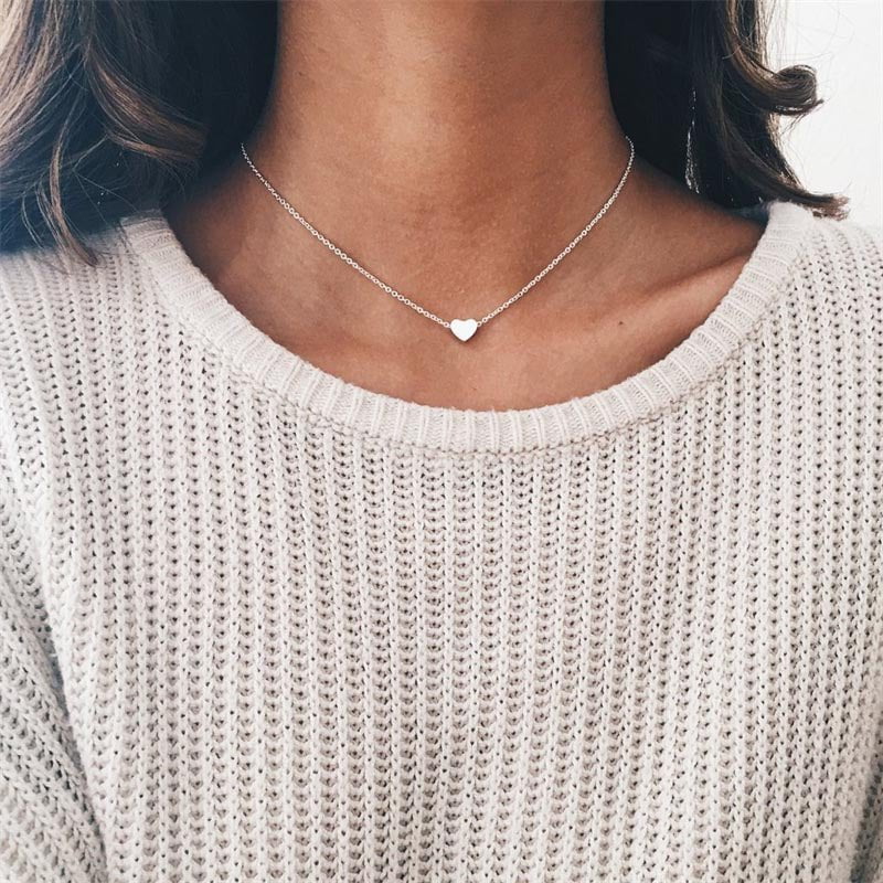 STORAZONE Best Seller Simple Fashion Gold Color Double-sided Love Pendant Necklaces Clavicle Chains Necklace Women Jewelry Valentines Day Gift