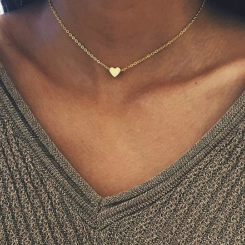 STORAZONE Best Seller Simple Fashion Gold Color Double-sided Love Pendant Necklaces Clavicle Chains Necklace Women Jewelry Valentines Day Gift