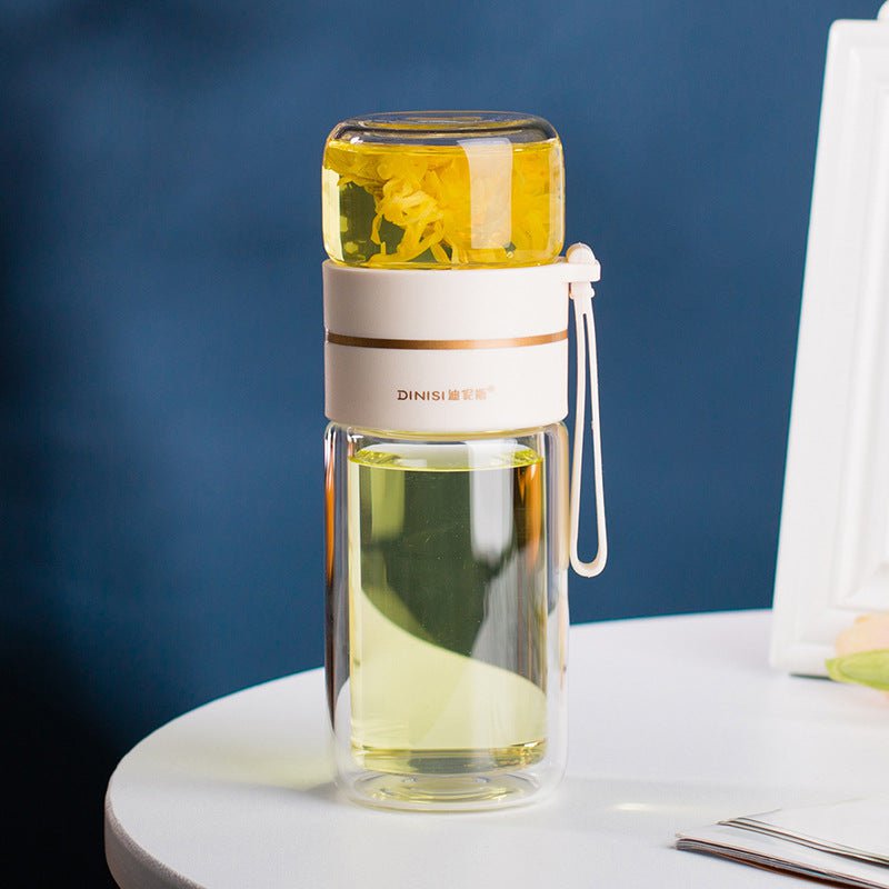 STORAZONE Best Seller White / 400ml Glass Water Bottle With Tea Infuser Filter Tea Separation Double Wall Glass Bottle Leakproof Water Bottle
