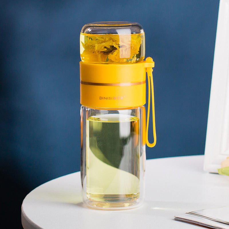 STORAZONE Best Seller Yellow / 400ml Glass Water Bottle With Tea Infuser Filter Tea Separation Double Wall Glass Bottle Leakproof Water Bottle