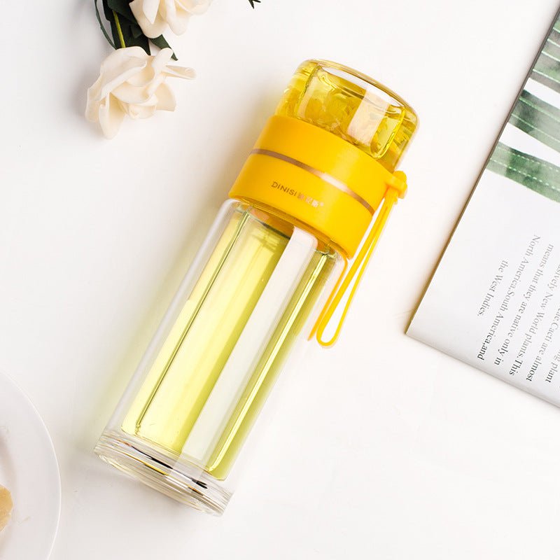 STORAZONE Best Seller Yellow / 450ml Glass Water Bottle With Tea Infuser Filter Tea Separation Double Wall Glass Bottle Leakproof Water Bottle