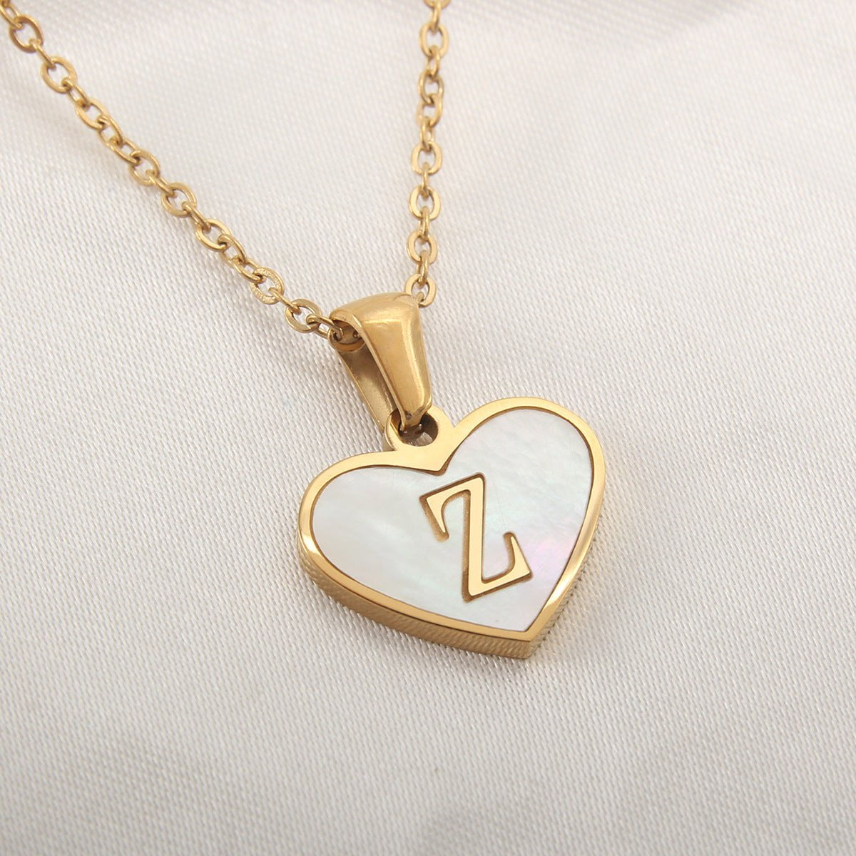 STORAZONE Best Seller Z 26 Letter Heart-shaped Necklace White Shell Love Clavicle Chain Fashion Personalized Necklace For Women Jewelry Valentine's Day