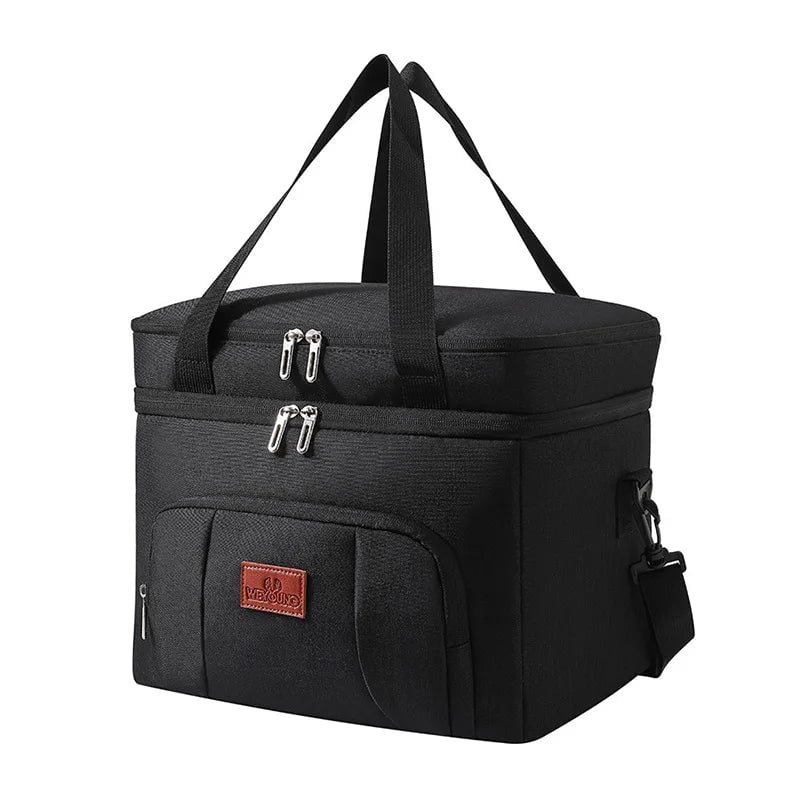 Storazone Big Black Multifunctional Double Layers Tote Cooler Lunch Bags for Women Men Large Capacity Travel Picnic Lunch Box with Shoulder Strap