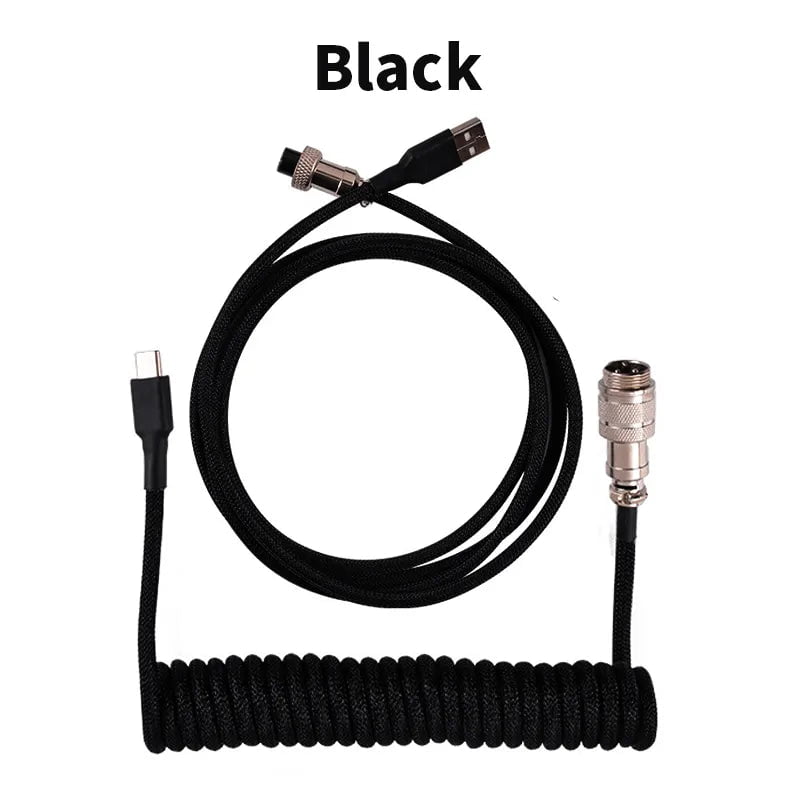 Storazone Black / 1.8M-3M 3M Type C Mechanical Keyboard Coiled Cable USB Keyboard Wire Mechanical Keyboard Aviator Desktop Computer Aviation Connector