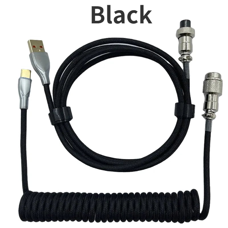 Storazone Black / 1.8M Coiled cable type C Mechanical keyboard wire USB keyboard cable  mechanical keyboard Aviator Desktop Computer Aviation Connector