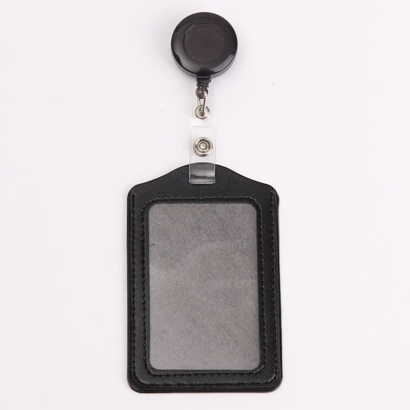 Storazone black 1 Women Men Student Retractable Badge Reel ID Card Holder Cover Case Nurse Badge Lanyards Fashion PU Leather Card Holders Set