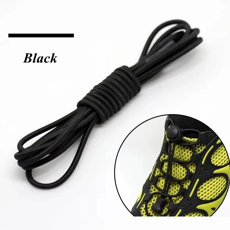 Storazone black / 100cm / CHINA 1 Pair 22 Colors Elastic Shoelaces Round Locking No Tie Shoe Laces Kids Adult Quick Lazy Laces Rubber Sneakers Shoelace T1