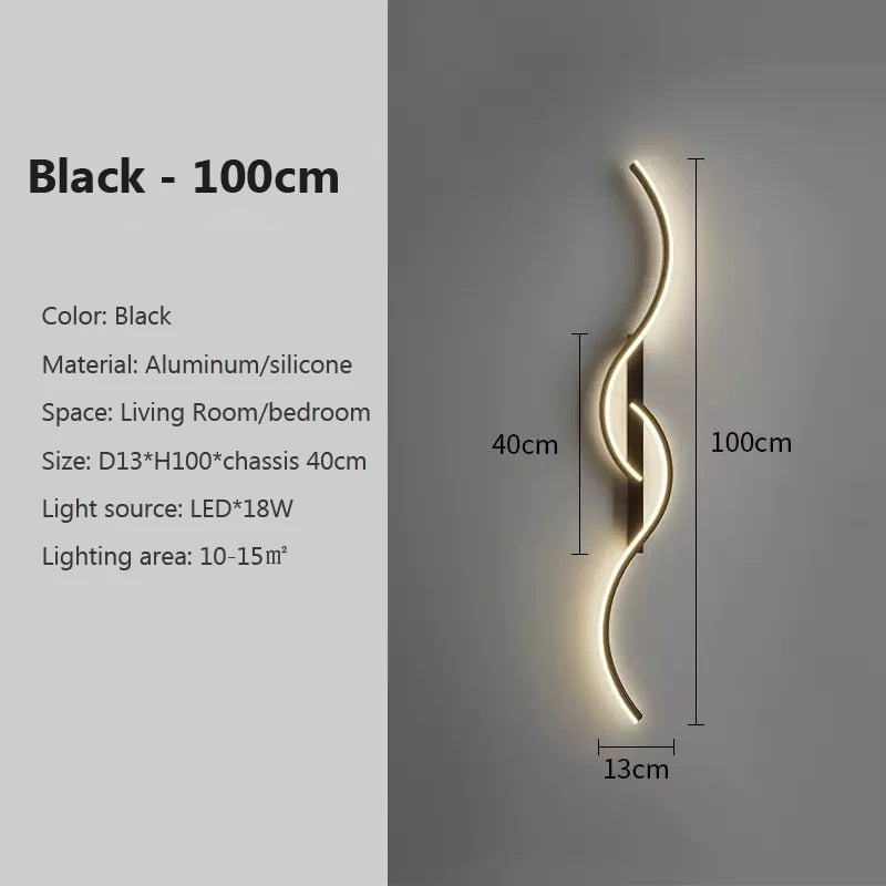 Storazone Black 100cm / Cool white Modern LED Wall Lamp Minimalist Led Light Bedroom Bedside Long Strip Wall Sconces Living Room Home Indoor Lighting Fixture