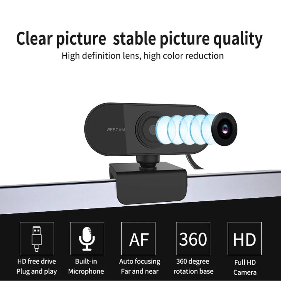 Storazone black 1080P HD Mini Webcam with microphone, usb interface supports laptop desktop computer, suitable for live video call conference