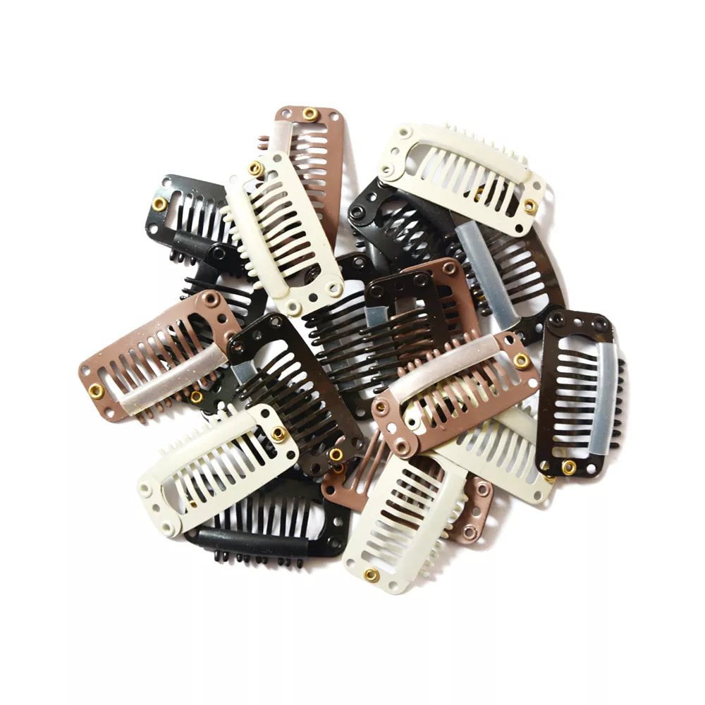 Storazone Black 12 pcs 32mm 9-teeth Hair Extension Clips Wig Clips Combs Snap Clips with Rubber for Hair Extension Toupee DIY