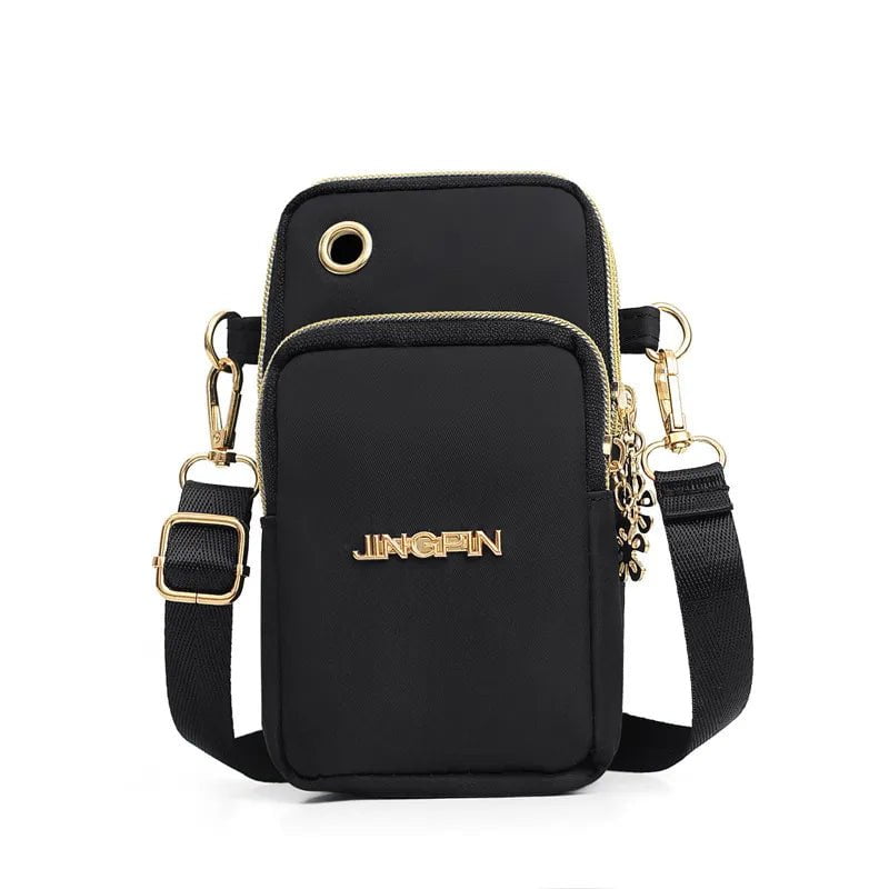 Storazone Black / 18x8x9cm / CN Buylor New Mobile Phone Crossbody Bags for Women Fashion Women Shoulder Bag Cell Phone Pouch With Headphone Plug 3 Layer Wallet