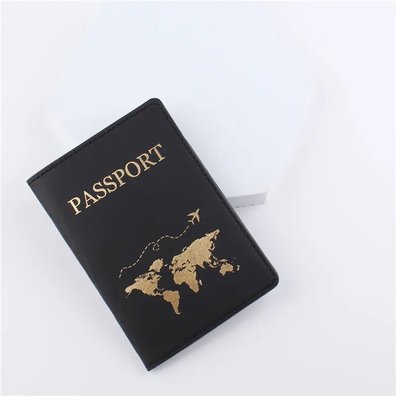 Storazone Black 1PCS PU Leather Map Passport Cover Case Card Holder Fashion Wallet Lightweight Travel Accessories For Flight for Women or Men