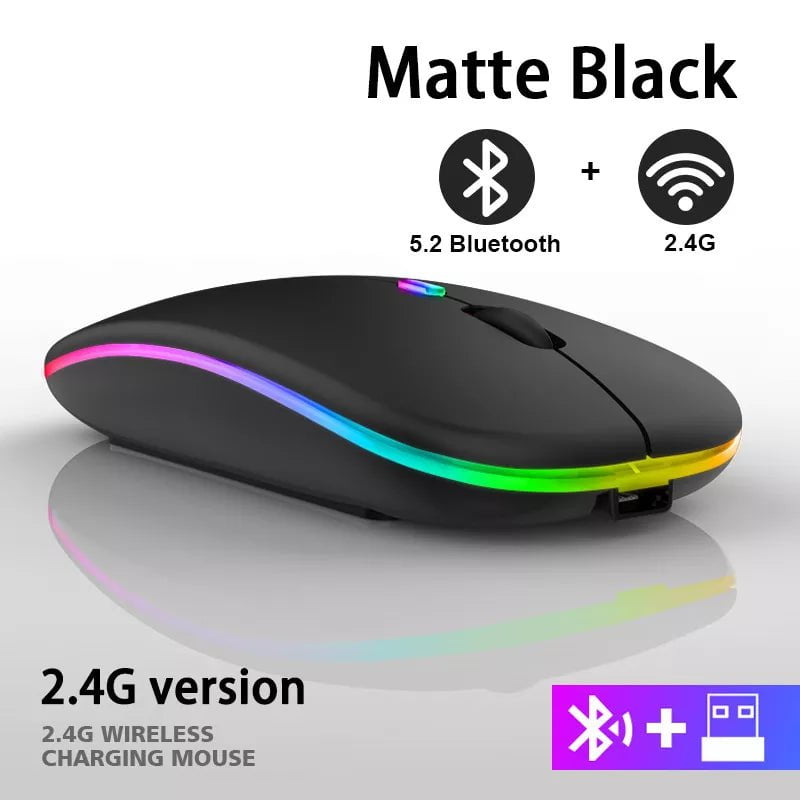 Storazone Black 2.4G Wireless Mouse RGB Rechargeable Bluetooth Mice Wireless Computer Mause LED Backlit Ergonomic Gaming Mouse for Laptop PC