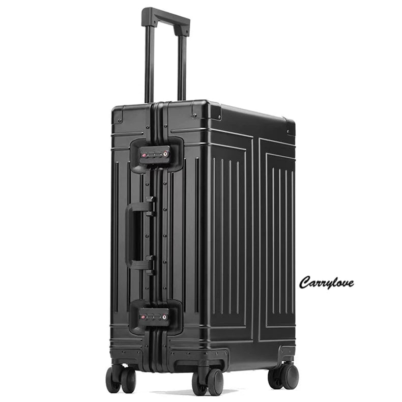 Storazone black / 20" Carrylove 20"24"26"29" Inch Aluminum Trolley Suitcase Waterproof Metallic Cabin Luggage Trolly Bag With Wheels