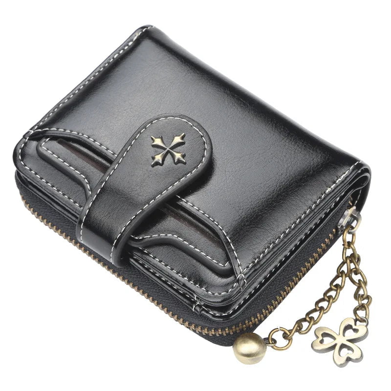 Storazone Black 2023 New Women Wallets Fashion Short PU Leather Top Quality Card Holder Female Zipper Purse