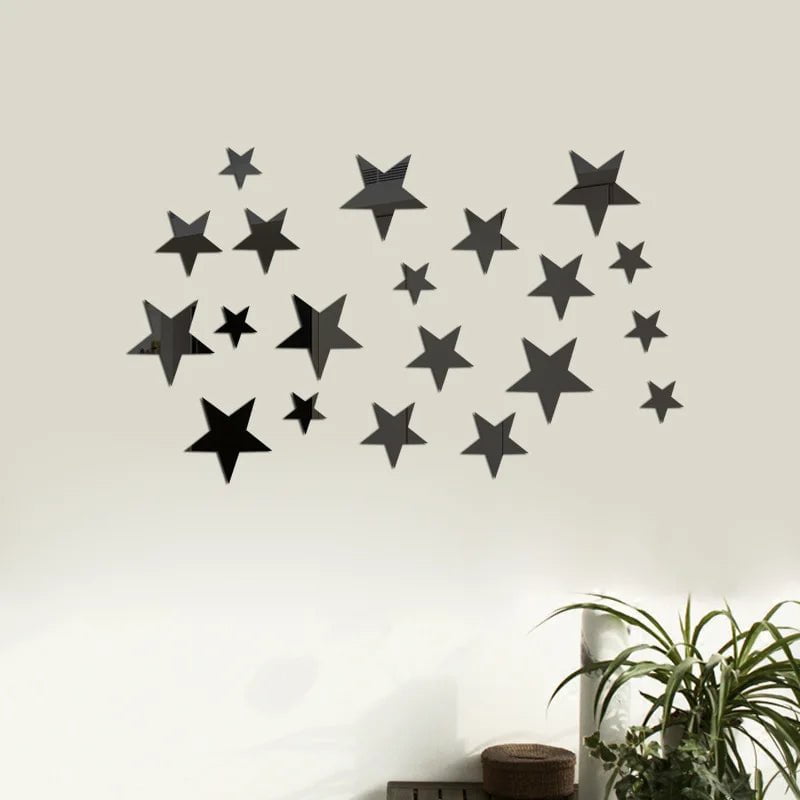 Storazone black 20pcs Star Wall Sticker 3D Acrylic Irregular Mirror Vanity Living Room Decoration Cartoon Wall Stickers for Kids Room Home Decor