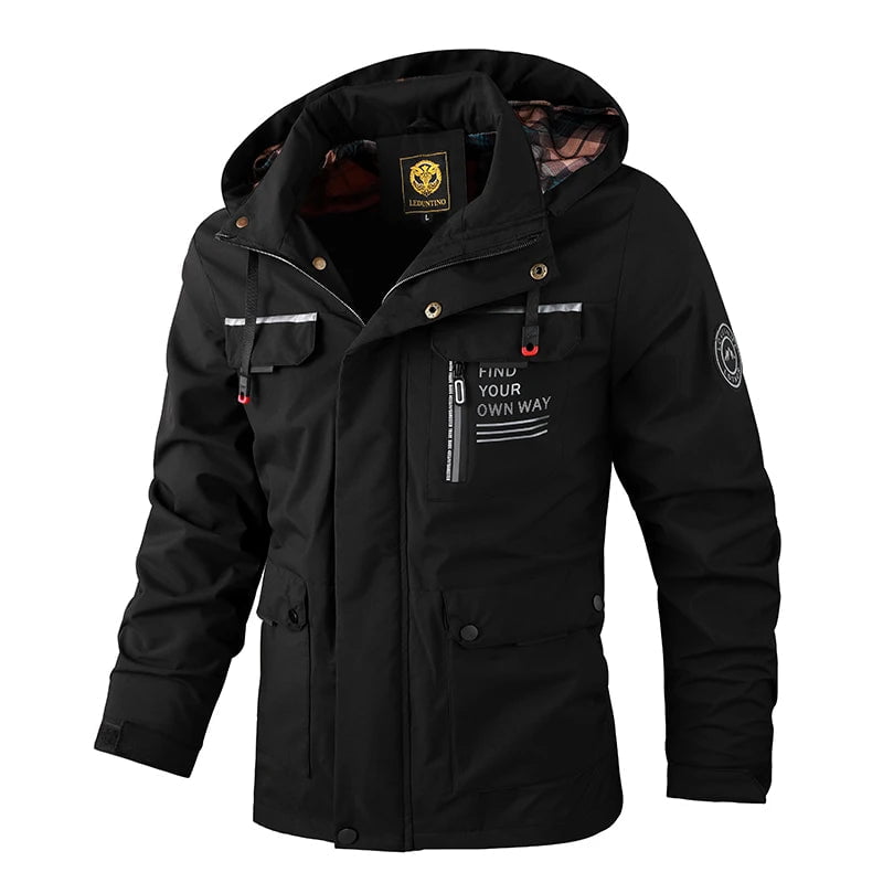 Storazone Black 2889 / 6XL Fashion Men's Casual Windbreaker Jackets Hooded Jacket Man Waterproof Outdoor Soft Shell Winter Coat Clothing Warm Plus Size