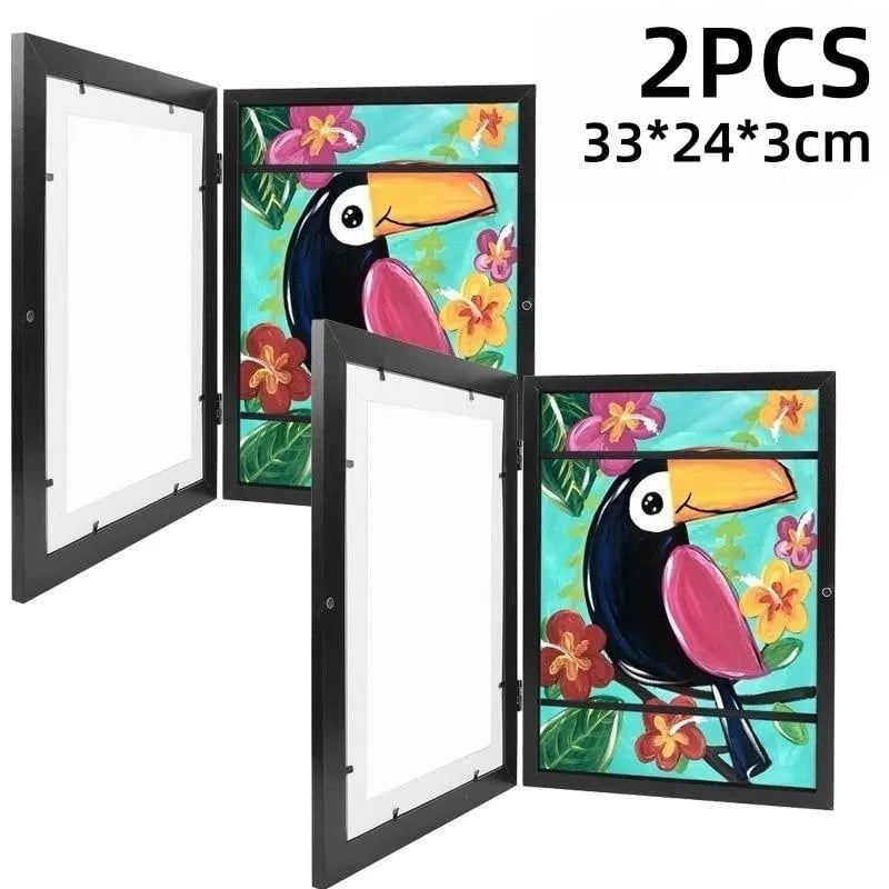 Storazone Black 2Pcs Children Art Frames Magnetic Front Opening for Poster Photo Drawing Paintings Pictures Kids Art Pictures Display Frames