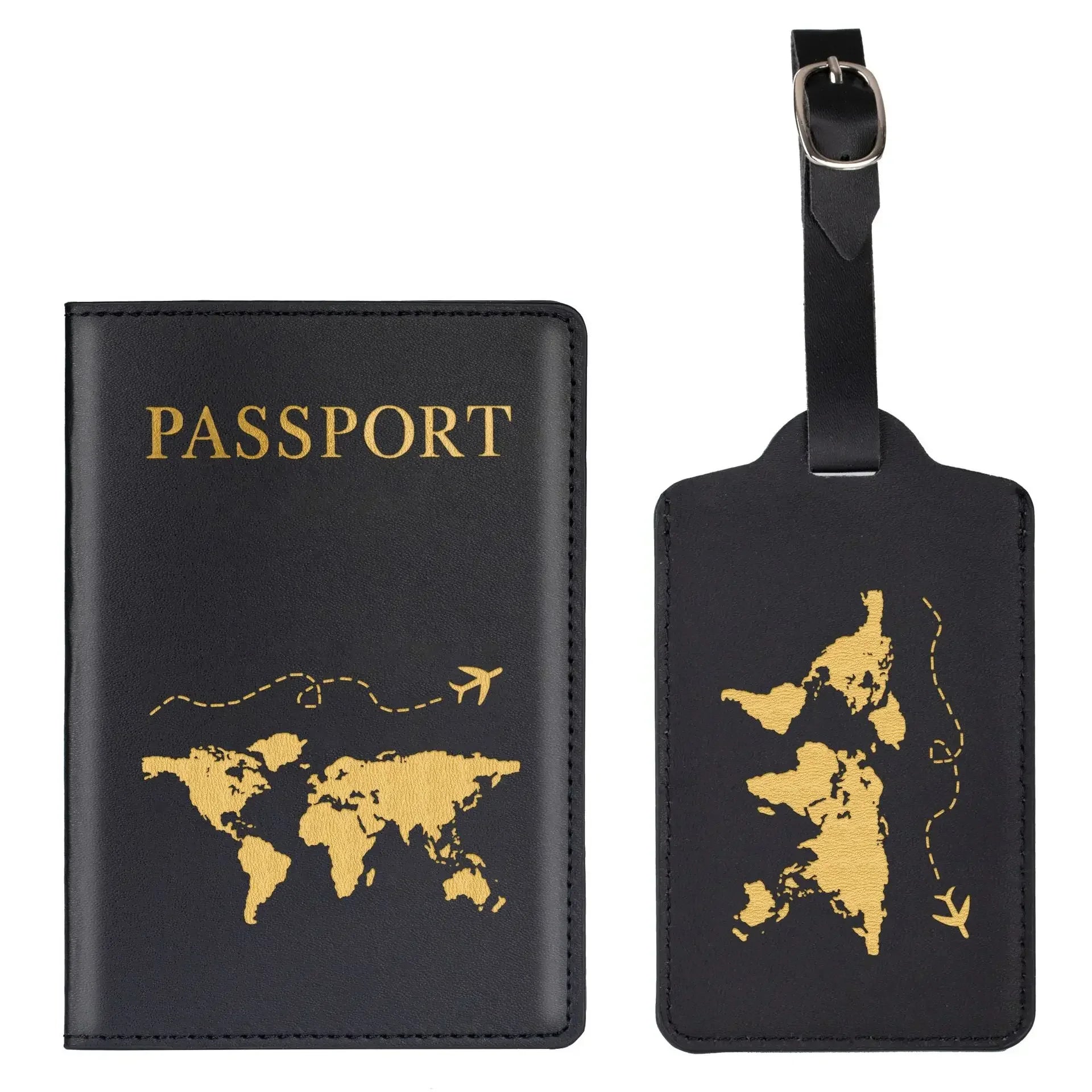 Storazone Black 2ps Passport Cover PU Leather Man Women Travel Passport Holder with Credit Card Holder Case Wallet Protector Cover Case