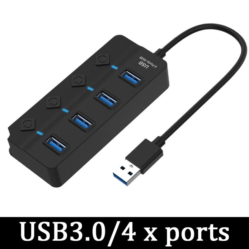 Storazone Black-3.0-4 ports USB 3.0 Power Adapter 4/7 Port Multi USB Splitter Hub USB Hub 2.0 USB Multiple Expander Switch 30CM Cable Hub Docking Stations