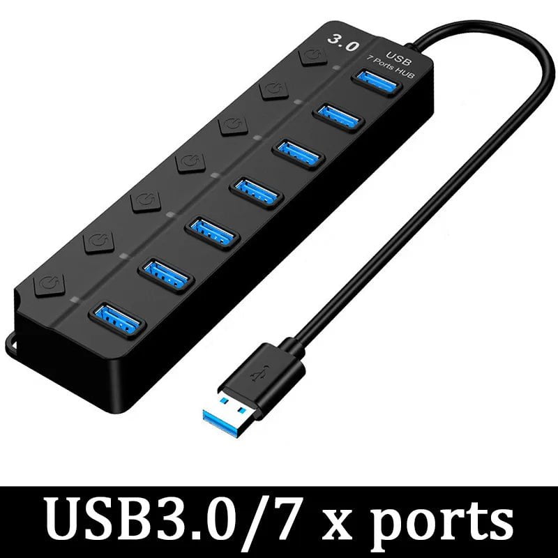 Storazone Black-3.0-7 ports USB 3.0 Power Adapter 4/7 Port Multi USB Splitter Hub USB Hub 2.0 USB Multiple Expander Switch 30CM Cable Hub Docking Stations