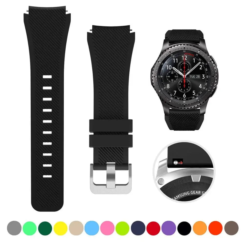 Storazone black 3 / 22mm / CHINA 20mm 22mm Strap For Samsung galaxy watch4 44mm/40mm 5 pro active 2 Gear s3 Silicone Correa bracelet Huawei Watch gt2/3/2e band