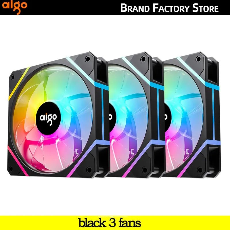 Storazone black 3 fans / white / A-RGB Aigo AM12PRO Rgb Fan Ventoinha PC 120mm Computer Case Fan Kit Water Cooler 4pin PWM CPU Cooling Fans 3pin5v argb 12cm Ventilador