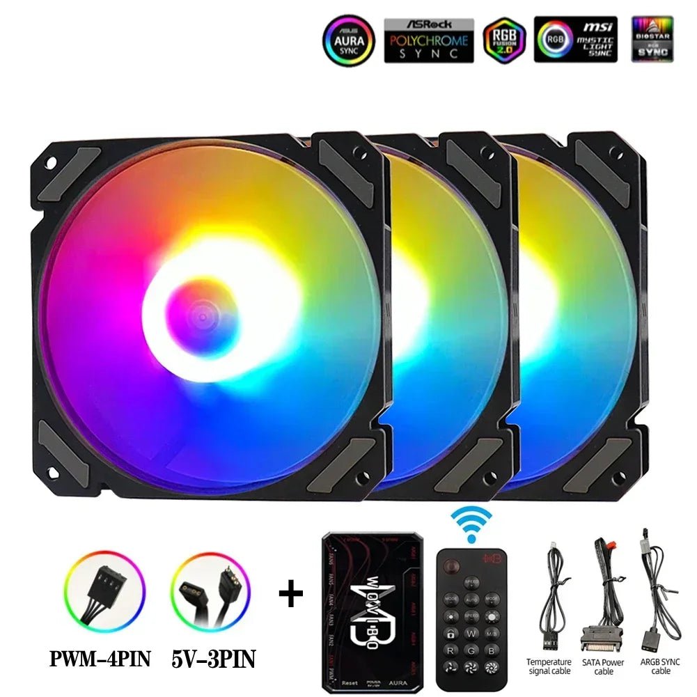 Storazone Black 3 in 1 / as shown in photo / ARGB | CHINA Wovibo 120mm RGB ARGB Fan Cooler PWM 4PIN 5V 3PIN Ventilateur PC Computer Cooling Case Radiator White Black 12cm Ventilador