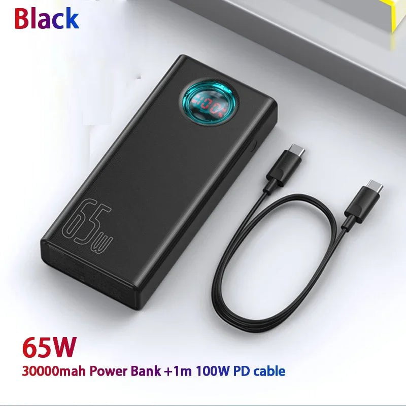 Storazone Black / 30000mAh / CHINA Baseus Power Bank 30000mAh 65W PD3.0 Quick Charging 3.0 FCP SCP Portable External For iPhone 14 12 13 Laptop Tablet Power bank