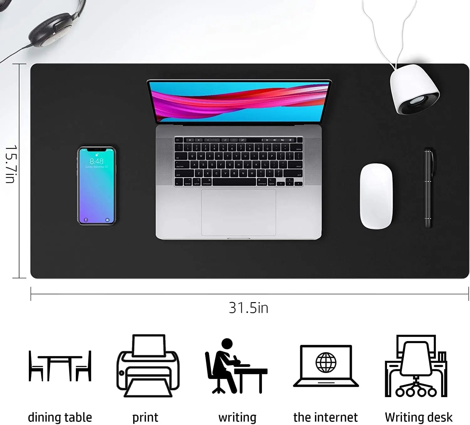 Storazone Black / 300X600mm Desk Mat Waterproof PVC Mouse Pad Leather Desk Protective Cover Pink Large Computer Girls Laptop Non-slip Gaming Keyboard Mats