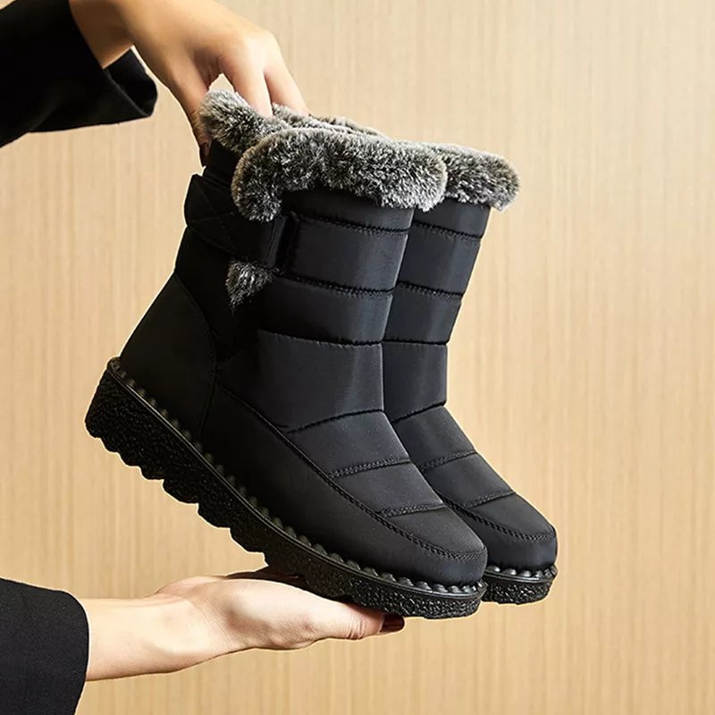 Storazone black / 35 Waterproof Winter Boots for Women 2023 New Faux Fur Long Plush Snow Boots Woman Platform Ankle Boots Warm Cotton Couples Shoes