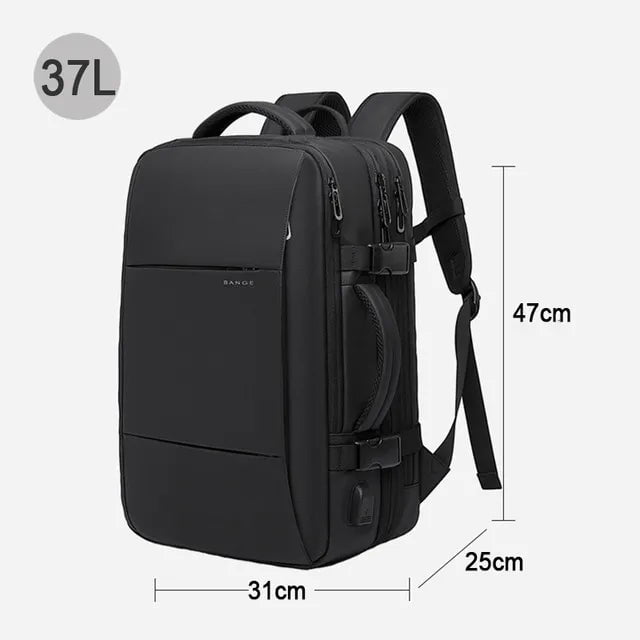 Storazone Black 37L BANGE Travel Backpack Men Business Backpack School Expandable USB Bag Large Capacity 17.3 Laptop Waterproof Fashion Backpack