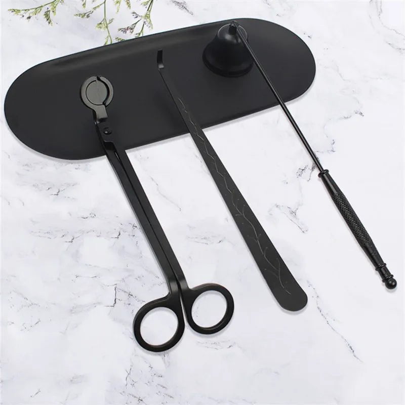 Storazone Black 3PCS Candle Wick Trimmer Scissors Extinguisher Hooks Candle Accessories Set Home Care Candle Tool Stainless Steel Portable