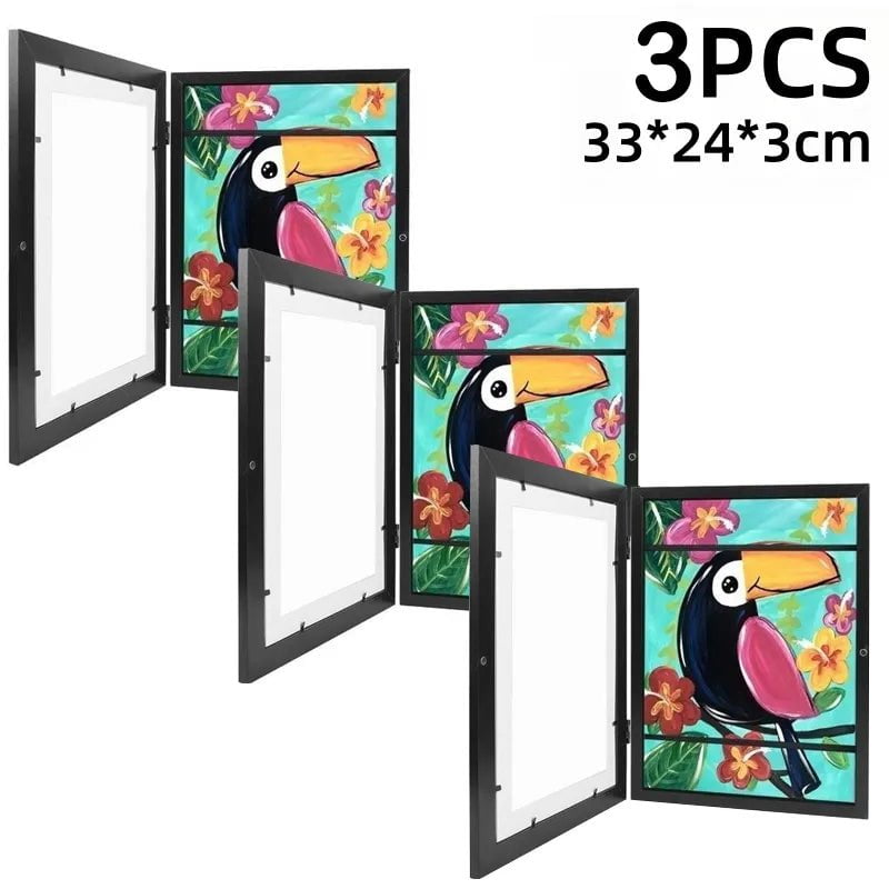 Storazone Black 3Pcs Children Art Frames Magnetic Front Opening for Poster Photo Drawing Paintings Pictures Kids Art Pictures Display Frames