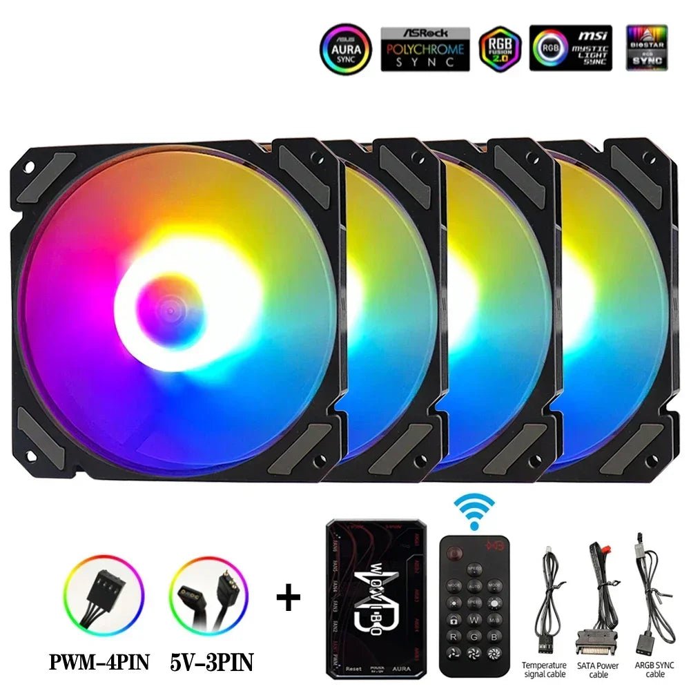 Storazone Black 4 in 1 / as shown in photo / ARGB | CHINA Wovibo 120mm RGB ARGB Fan Cooler PWM 4PIN 5V 3PIN Ventilateur PC Computer Cooling Case Radiator White Black 12cm Ventilador