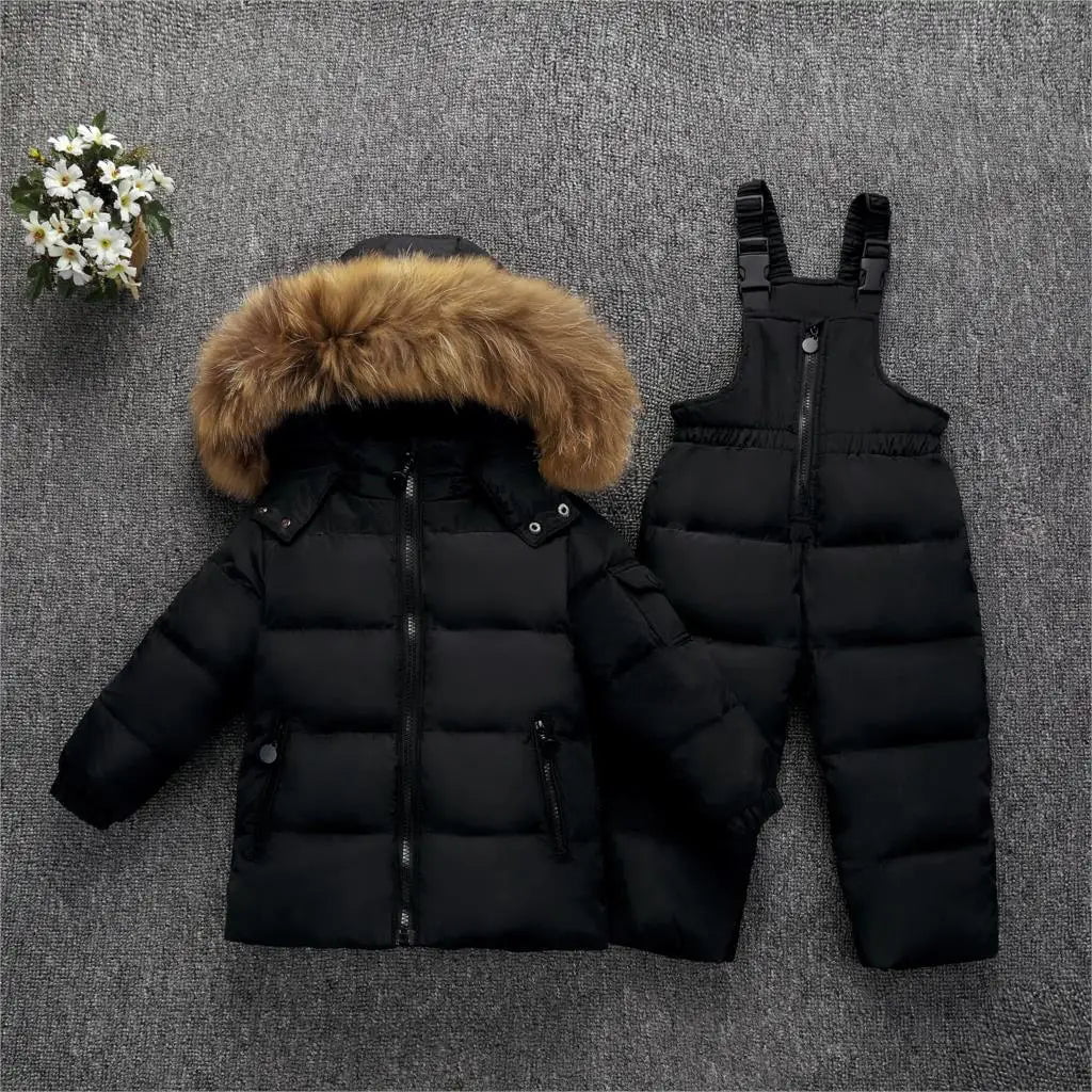 Storazone black / 4T OLEKID -30 Degree Russia Winter children Boys Clothes set Down Jacket Coat + Overalls For Girl 1-5 Years Kids Baby Girl Snowsuit