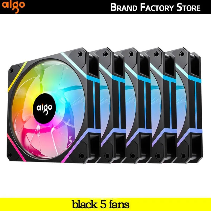 Storazone black 5 fans / white / A-RGB Aigo AM12PRO Rgb Fan Ventoinha PC 120mm Computer Case Fan Kit Water Cooler 4pin PWM CPU Cooling Fans 3pin5v argb 12cm Ventilador