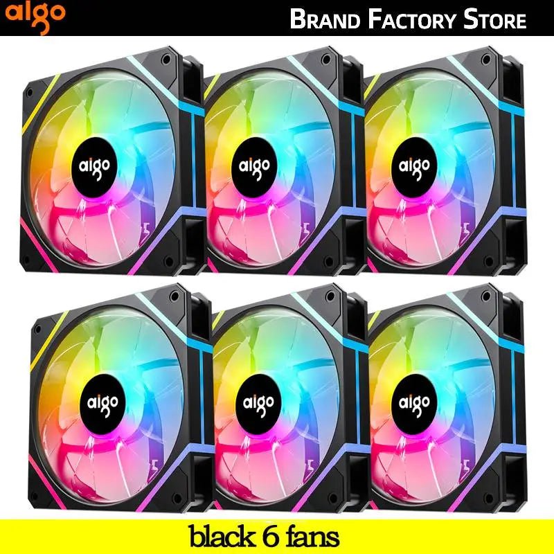 Storazone black 6 fans / white / A-RGB Aigo AM12PRO Rgb Fan Ventoinha PC 120mm Computer Case Fan Kit Water Cooler 4pin PWM CPU Cooling Fans 3pin5v argb 12cm Ventilador