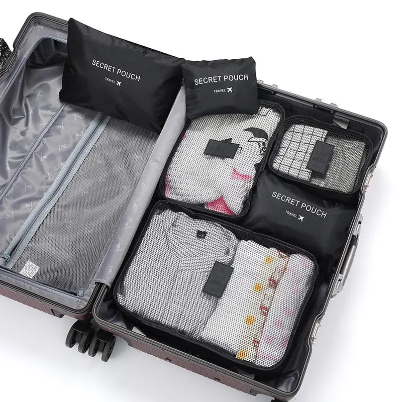Storazone black 6 Pcs Travel Clothes Storage Waterproof Bags Portable Luggage Organizer Pouch Packing Cube 6 Colors Local Stock Hot Selling