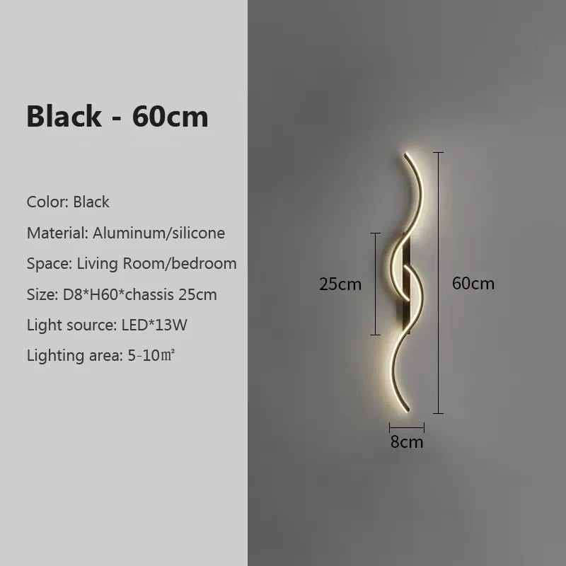 Storazone Black 60cm / Cool white Modern LED Wall Lamp Minimalist Led Light Bedroom Bedside Long Strip Wall Sconces Living Room Home Indoor Lighting Fixture