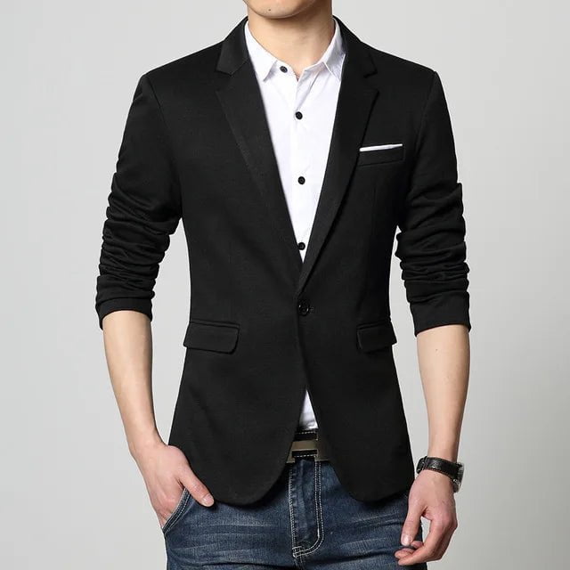 Storazone black / 6XL New Slim Fit Casual jacket Cotton Men Blazer Jacket Single Button Gray Mens Suit Jacket Autumn Patchwork Coat Male Suite