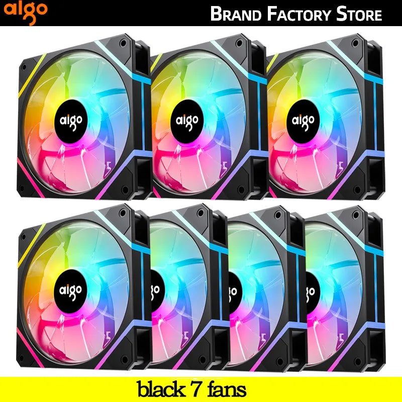 Storazone black 7 fans / white / A-RGB Aigo AM12PRO Rgb Fan Ventoinha PC 120mm Computer Case Fan Kit Water Cooler 4pin PWM CPU Cooling Fans 3pin5v argb 12cm Ventilador